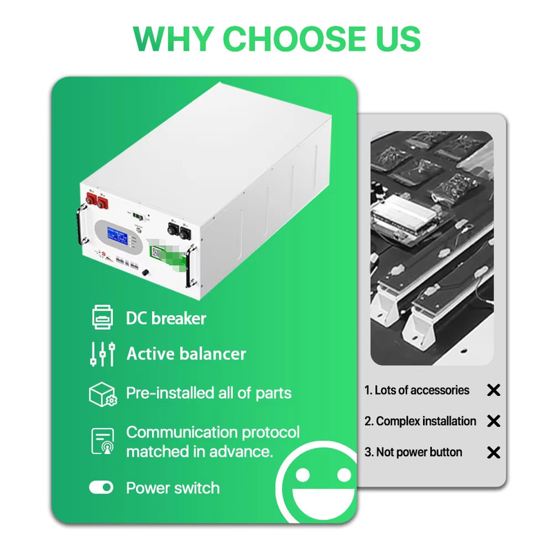 48V 51.2V 280Ah 300Ah DIY Kits Battery Case Assemble 200A BMS Active Equalization Batterie LiFePO4 Lithium Phosphate Battery Box